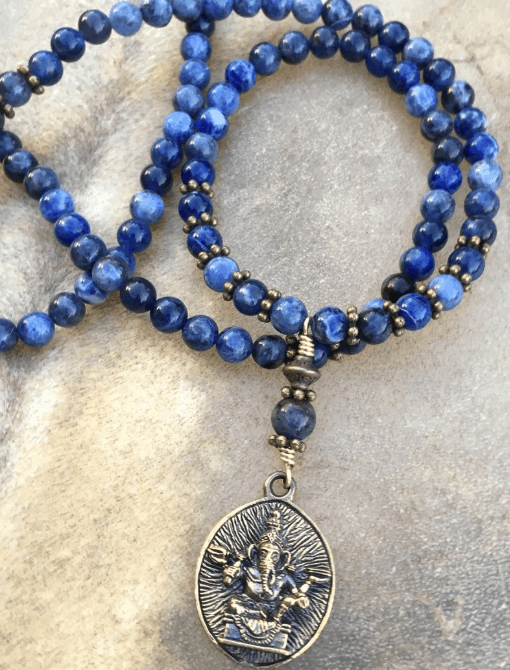 Sodalite Mala Beads with Ganesh